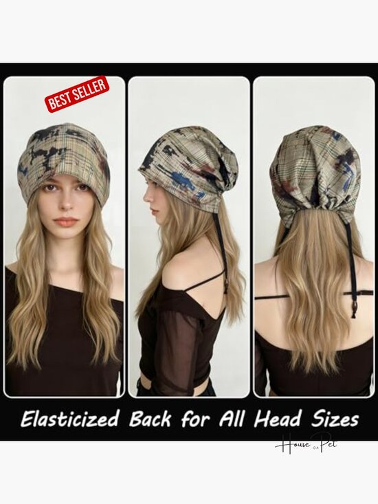 Patchwork Graffiti Print Cotton Slouchy Beanie with Ties, Cottagecore Gardening main image 5